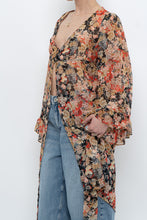 Load image into Gallery viewer, F21 x Black Floral Flowy Long Sheer Top (S, M)