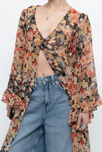 Load image into Gallery viewer, F21 x Black Floral Flowy Long Sheer Top (S, M)