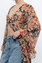 Load image into Gallery viewer, F21 x Black Floral Flowy Long Sheer Top (S, M)