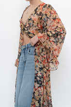 Load image into Gallery viewer, F21 x Black Floral Flowy Long Sheer Top (S, M)