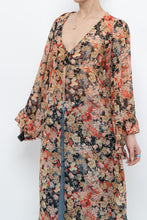 Load image into Gallery viewer, F21 x Black Floral Flowy Long Sheer Top (S, M)