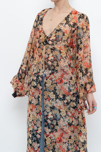 F21 x Black Floral Flowy Long Sheer Top (S, M)
