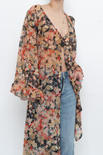Load image into Gallery viewer, F21 x Black Floral Flowy Long Sheer Top (S, M)