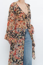 Load image into Gallery viewer, F21 x Black Floral Flowy Long Sheer Top (S, M)