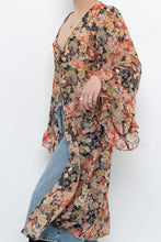 Load image into Gallery viewer, F21 x Black Floral Flowy Long Sheer Top (S, M)
