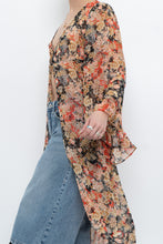 Load image into Gallery viewer, F21 x Black Floral Flowy Long Sheer Top (S, M)