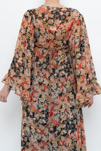 F21 x Black Floral Flowy Long Sheer Top (S, M)