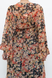F21 x Black Floral Flowy Long Sheer Top (S, M)