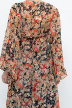 Load image into Gallery viewer, F21 x Black Floral Flowy Long Sheer Top (S, M)