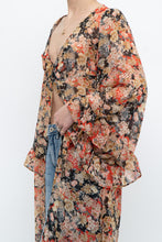 Load image into Gallery viewer, F21 x Black Floral Flowy Long Sheer Top (S, M)