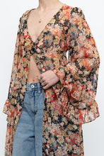 Load image into Gallery viewer, F21 x Black Floral Flowy Long Sheer Top (S, M)
