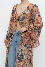Load image into Gallery viewer, F21 x Black Floral Flowy Long Sheer Top (S, M)