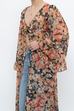 Load image into Gallery viewer, F21 x Black Floral Flowy Long Sheer Top (S, M)