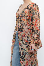 Load image into Gallery viewer, F21 x Black Floral Flowy Long Sheer Top (S, M)