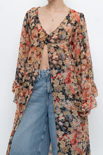 Load image into Gallery viewer, F21 x Black Floral Flowy Long Sheer Top (S, M)
