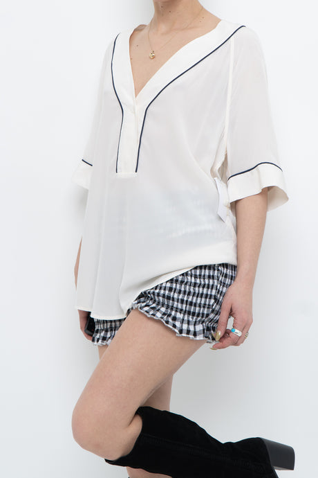 EQUIPMENT x Deadstock Cream, Navy Silk Top (S-L)