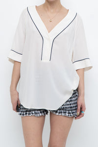 EQUIPMENT x Deadstock Cream, Navy Silk Top (S-L)