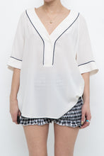 Load image into Gallery viewer, EQUIPMENT x Deadstock Cream, Navy Silk Top (S-L)