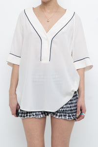 EQUIPMENT x Deadstock Cream, Navy Silk Top (S-L)