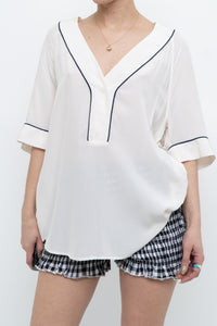 EQUIPMENT x Deadstock Cream, Navy Silk Top (S-L)