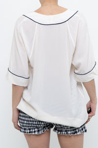 EQUIPMENT x Deadstock Cream, Navy Silk Top (S-L)