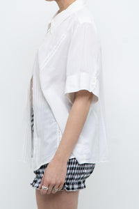 Vintage x Made in India x Cream Embroidered Short Sleeve Buttonup (S-XL)