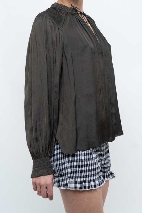 ULLA JOHNSON x Dark Green Flowy Blouse (XS, S)