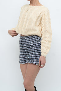 Vintage x Handmade Pale Yellow Cableknit Cropped Sweater (XS, S)