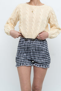 Vintage x Handmade Pale Yellow Cableknit Cropped Sweater (XS, S)
