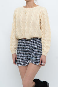 Vintage x Handmade Pale Yellow Cableknit Cropped Sweater (XS, S)