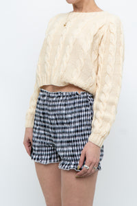 Vintage x Handmade Pale Yellow Cableknit Cropped Sweater (XS, S)