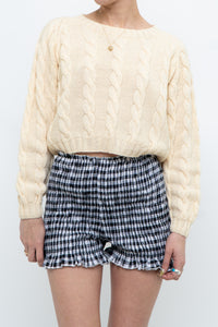 Vintage x Handmade Pale Yellow Cableknit Cropped Sweater (XS, S)