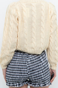 Vintage x Handmade Pale Yellow Cableknit Cropped Sweater (XS, S)