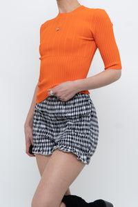 FRAME x Bright Orange Ribbed Fitted Top (XS, S)