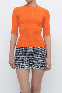 FRAME x Bright Orange Ribbed Fitted Top (XS, S)