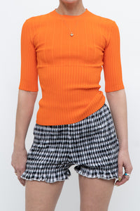 FRAME x Bright Orange Ribbed Fitted Top (XS, S)