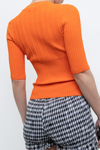 FRAME x Bright Orange Ribbed Fitted Top (XS, S)
