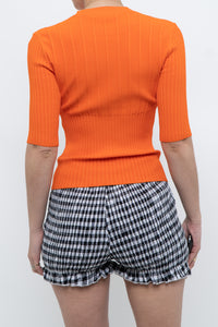FRAME x Bright Orange Ribbed Fitted Top (XS, S)