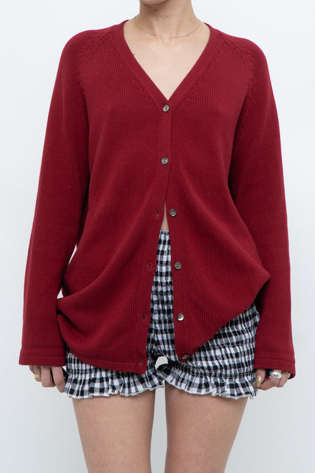 Vintage x EDDIE BAUER Red Cotton Cardigan (XS-M)