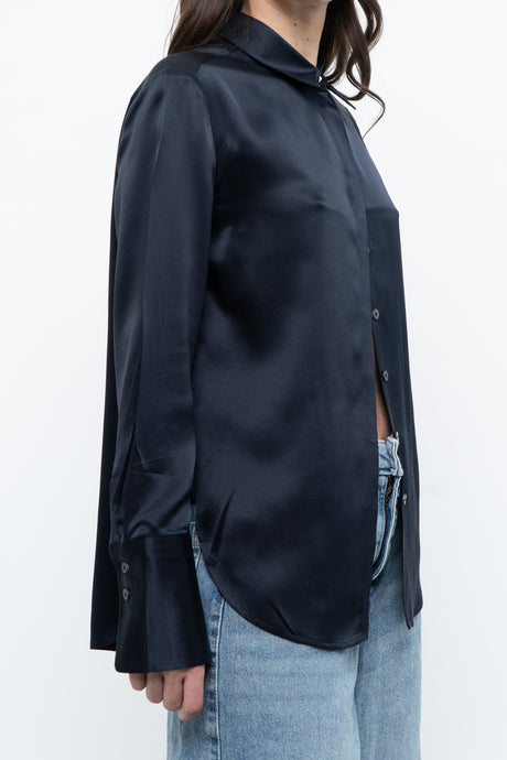 MM LAFLEUR x Navy Pure Silk Buttonup (XS-M)