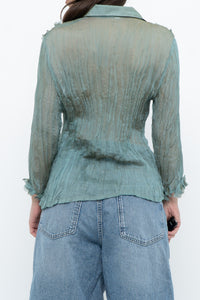 Vintage x Sheer Teal Irridescent 3D Flower Blouse (XS-L)