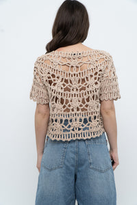 Vintage x Beige Knit Crochet Cardigan (XS-M)