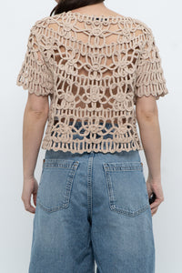 Vintage x Beige Knit Crochet Cardigan (XS-M)