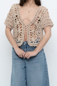 Vintage x Beige Knit Crochet Cardigan (XS-M)