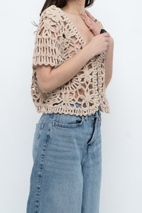 Vintage x Beige Knit Crochet Cardigan (XS-M)