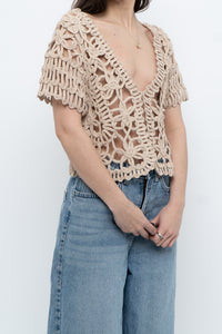 Vintage x Beige Knit Crochet Cardigan (XS-M)
