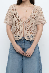 Vintage x Beige Knit Crochet Cardigan (XS-M)