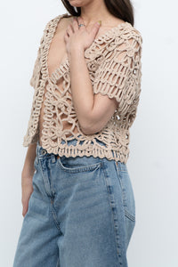 Vintage x Beige Knit Crochet Cardigan (XS-M)