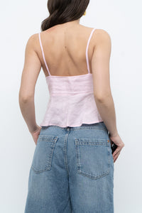 Modern x Pink Linen Cropped Pleated Top (S)