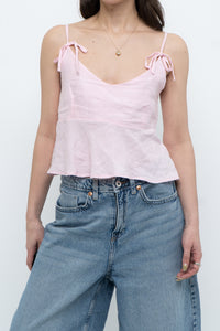Modern x Pink Linen Cropped Pleated Top (S)
